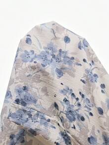 CottageSlumber 女士休闲浅蓝色碎花长袖睡衣裤套装，带领，适合居家休闲穿着 - 霧霾藍 - 查看 7