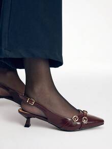 Mnmlis Sepatu Wanita Musim Semi Model Ujung Persegi Kecil Hak Kitten Warna Burgundy, Sepatu Mewah Serbaguna, Cocok untuk Hari Valentine - Burgundy - View 5