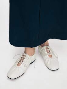 Mnmlis Women's Casual Versatile Lace-Up Flats Valentine's Day - White - View 3