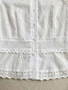 SHEIN Franclia Camisa casual de mujer con cuello redondo, abotonadura sencilla y bordado hueco - Blanco - Ver 8