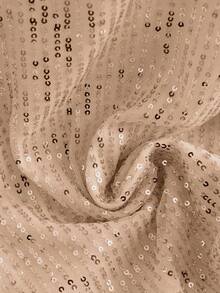 GlowEve 女士长袖亮片弹力修身优雅T恤上衣 - 卡其色 - 查看 4