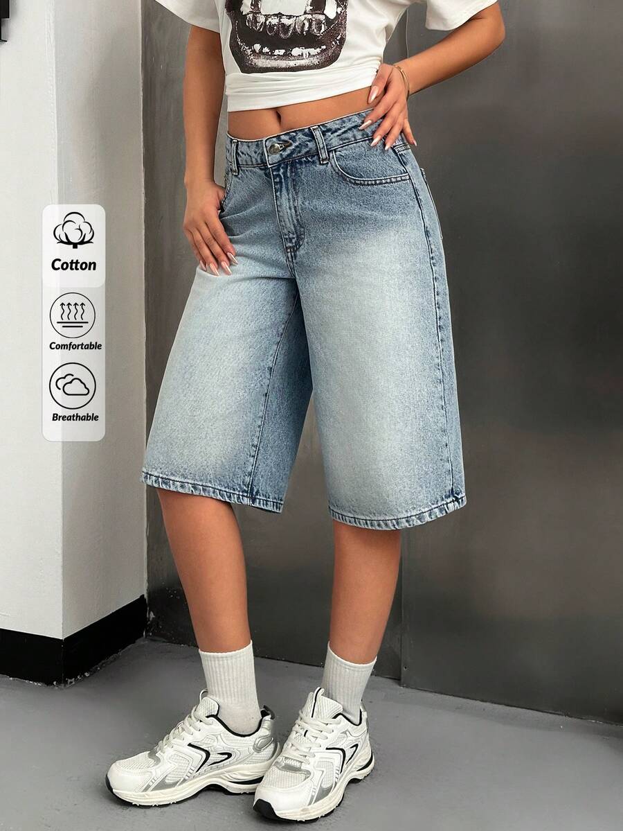 EURMUSE Women's Casual Washed Low Waist Denim Shorts - Medium Wash - View 1