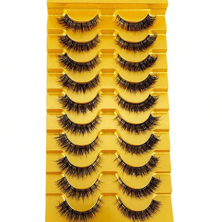 10 pares de pestañas postizas cortas, suaves y esponjosas de mink falso natural en color nude, set de maquillaje. Extensiones de pestañas de mink con apariencia natural, pestañas cortas reutilizables para uso diario - Negro - Ver 1
