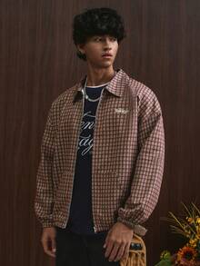 TOKVUE Men's Plaid Collar Pocket Letter Print Zip Front Casual Versatile Daily Wear Long Sleeve Jacket - Multicolor - View 4