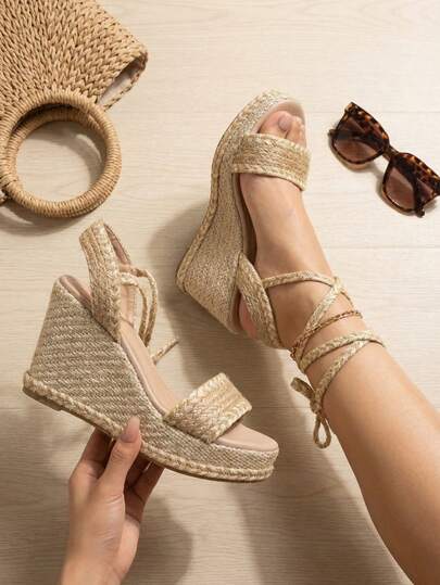Sandalias de mujer con suela gruesa, estilo europeo y americano, plataforma de cuerda tejida para mujer, estilo bohemio