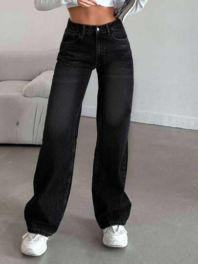 EURMUSE Damen Jeans in Große Größen mit weitem Bein, Taschen und vielseitigem Lässig-Stil