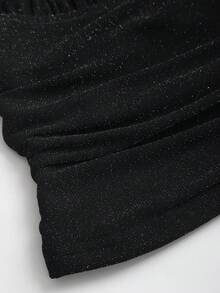 Sweetra Women's Sexy Low-Cut Backless Pleated Metallic Fabric Choker Neck Sleeveless Top, Fashionable Party & Versatile, Spring/Summer - Black - View 5