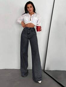 SHEIN PETITE HIGH WAIST WIDE LEG DENIM JEANS