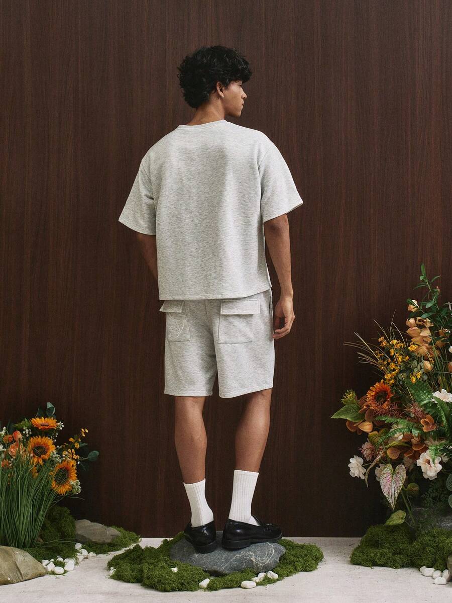 TOKVUE Men's Casual Embroidered T-Shirt Set, Everyday Wear - Grey - View 1