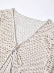 Lyxana 新款欧美时尚混色优雅百搭针织开衫毛衣 - 杏色 - 查看 6