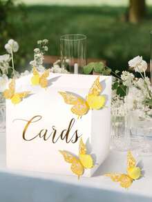 1个优雅白色卡片盒，内含12个金色镂空蝴蝶贴纸，采用烫金工艺设计，是婚礼礼物、婚礼现金盒、周年纪念、生日派对、毕业典礼餐桌中心装饰、婚礼装饰、家居装饰的完美之选（包含10张贺卡） - 白色 - 查看 6