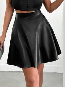 EURMUSE Women's Solid Color Fashionable Versatile Date/Outing Mini Skirt - Black - View 3