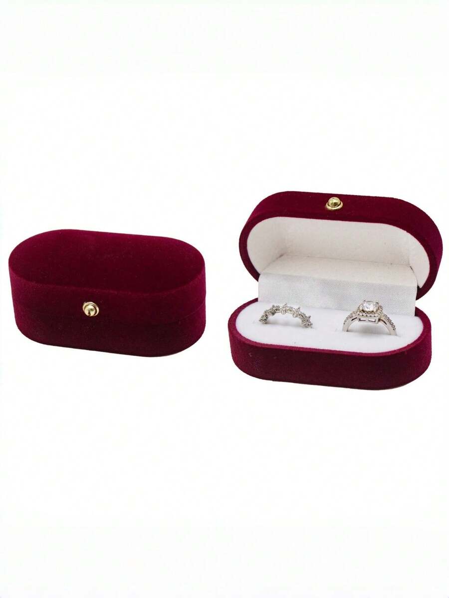 Hộp đựng nhẫn hình bầu dục bằng nhung, hộp trưng bày nhẫn cho đám cưới/cầu hôn/đính hôn/lễ kỷ niệm, khe rộng hơn cho nhẫn đơn hoặc đôi, bông tai, hộp đựng quà tặng trang sức (Màu đỏ rượu vang) Ngày Valentine - Rượu vang đỏ 1 - Xem 1