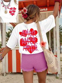 DrmWander 女士印花T恤，休闲街头风短袖T恤，可爱夏季上衣 - 白色 - 查看 4