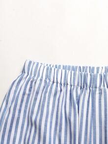 Girlism Teen Girls Tank Top Co-Ords Vacation Casual Woven Blue Striped Cami Top & Wide Leg Pants Set - Blue and White - View 4