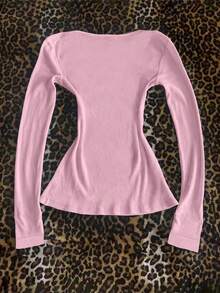 Women's Casual, Daily, Commuting, Fashion, Street, Guitar & Letter Print Long Sleeve T-Shirt, Spring/Autumn - Baby Pink - View 2