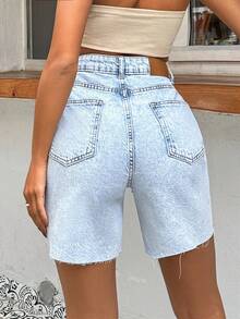 SHEIN Tall Women's Casual Everyday Denim Shorts With Pockets And Button Closure Jean Shorts Distressed Denim Shorts Light Wash Denim Shorts Baggy Jean Shorts High Waist Denim Shorts Baggy Denim Shorts Long Denim Shorts Light Blue Jean Shorts Y2k Jean Shorts Light Wash Shorts - Medium Wash - View 2