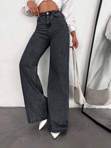 SHEIN PETITE HIGH WAIST WIDE LEG DENIM JEANS