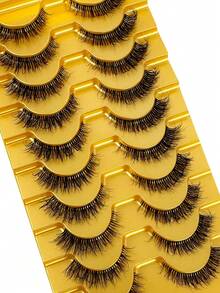 10 pares de pestañas postizas cortas, suaves y esponjosas de mink falso natural en color nude, set de maquillaje. Extensiones de pestañas de mink con apariencia natural, pestañas cortas reutilizables para uso diario - Negro - Ver 2