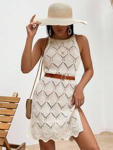 SHEIN Tall Split Thigh Cover Up Dress For Beach, Vacation - Apricot - View 6