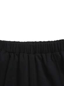 SHEIN Bộ 2 món dành cho nữ tuổi teen, gồm áo thun dệt kim cổ tròn tay raglan xếp ly và quần short, trang phục nhẹ nhàng thoải mái cho mặc hàng ngày, đi học, nghỉ lễ, dã ngoại mùa xuân. - Đen và trắng - Xem 7