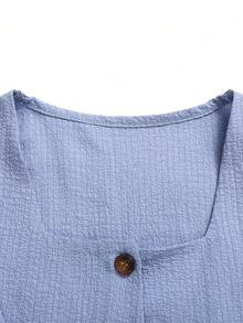 SHEIN Tween Girl Casual Elegant Commute Street Fashion Jacquard Striped Button Front Sleeveless Vest Top And Straight Leg Pants Set - Blue - View 7