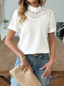 Breezaya Áo sơ mi ren thanh lịch dành cho nữ, thích hợp mặc đi làm, đi nghỉ mát. - trắng - Xem 1