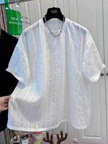 Resyla Women's Round Neck Top, Special Fabric, Summer - White - View 5