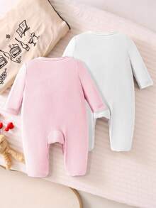 2pcs Newborn Baby Pajamas Set, Dreamlike Series Print Knitted Envelope Collar Long Sleeve Footie Romper, All Season - Multicolor - View 2