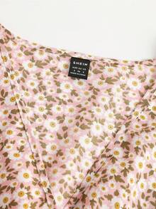 Chiquease 女士休闲碎花泡泡袖连衣裙，夏季 - 粉色 - 查看 4