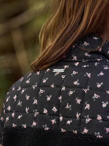 Aralina 秋冬休闲半开襟印花蓬松抓绒卫衣，内置抽绳，适合健身、运动和机场穿着，舒适百搭。 - 黑色 - 查看 4