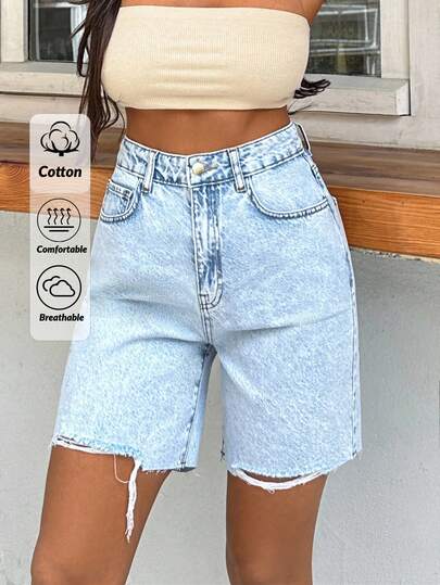 SHEIN Tall Damskie, codzienne, jeansowe szorty z kieszeniami i zapięciem na guziki