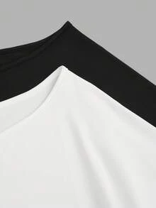 Sweetra Plus Size Women Casual Oblique Shoulder Loose Solid Color Versatile T-Shirt - Multicolor - View 8