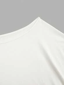Sweetra Plus Size Women Casual Oblique Shoulder Loose Solid Color Versatile T-Shirt - Multicolor - View 13