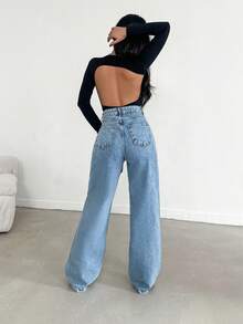 Women's Casual Washed High Waist Wide Leg Jeans Jeans Wide Leg Pants Jean Loose Jeans - Medium Wash - View 2