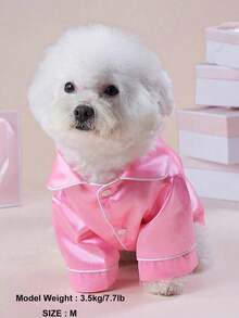 PETSIN 1pc Adorable Pet Clothes, 2-Leg Silk Spring/Autumn Pajamas With Snap-Button Design, For Dogs & Cats Such As Poodle, Bulldog - Pink - View 6