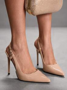 CUCCOO SZL Women's Pointed Toe Buckle Design Fashionable High Heels, Versatile For Daily Wear For Christmas Valentine's Day Spring Shoes - Mirror Apricot 95 - View 3