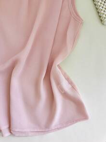 GlowEve New Spring/Summer Fashion Side Tie Strap Button Sleeveless Vest Top, French Elegant Versatile Women Blouse - Pink - View 3
