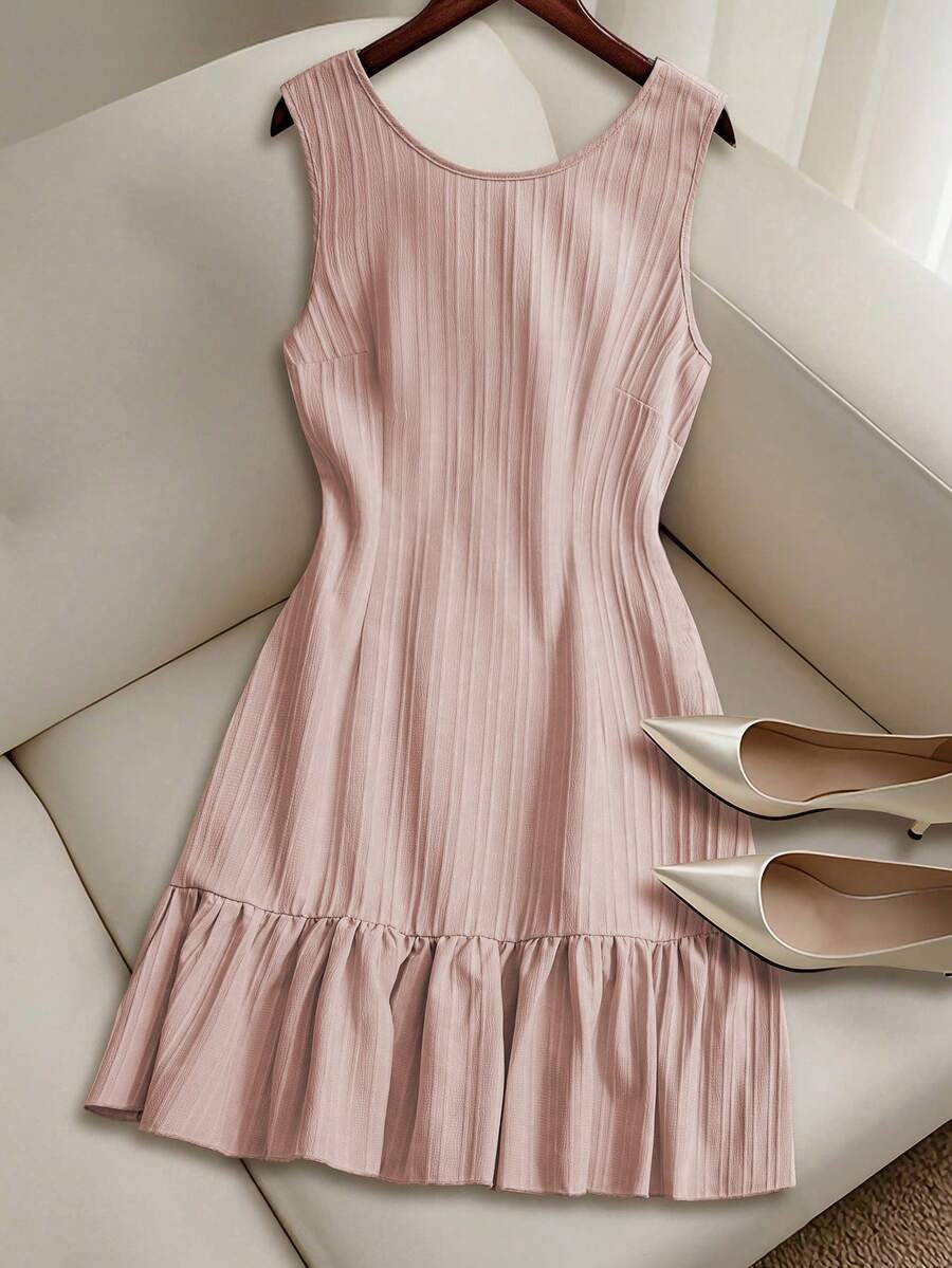 EMERY ROSE Women's Summer Woven Backless Tie Strap Sleeveless A-Line Ruffle Hem Casual Mini Dress - Pink - View 1