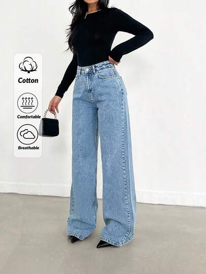 Women's Casual Washed High Waist Wide Leg Jeans Jeans Wide Leg Pants Jean Loose Jeans