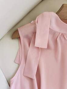 GlowEve New Spring/Summer Fashion Side Tie Strap Button Sleeveless Vest Top, French Elegant Versatile Women Blouse - Pink - View 5