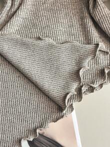 GlowEve Women's Square Neck Handmade 3D Floral Ruffle Hem Long Sleeve Asymmetrical Hem Elegant Casual Commute Blouse, Autumn/Winter/Spring