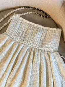 GlowEve Women's Jacquard Knit Tie-Up Bow Bandeau Asymmetrical Hem Vacation Blouse - Apricot - View 3