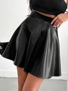 EURMUSE Women's Solid Color Fashionable Versatile Date/Outing Mini Skirt - Black - View 5