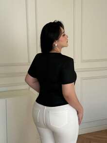 Vibekara 大码黑色透视性感短袖T恤，春夏款 - 黑色 - 查看 2