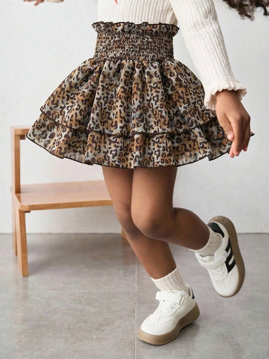 Maija Kids Maija Kids 女童豹纹层叠荷叶边裙 - 棕色 - 查看 1