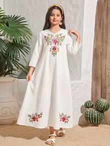 SHEIN 少女碎花休闲派对日常长袖连衣裙 - 彩色 - 查看 4