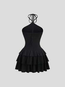 Sweetra 女士新款露背系带荷叶边迷你连衣裙，适合春夏休闲外出穿着