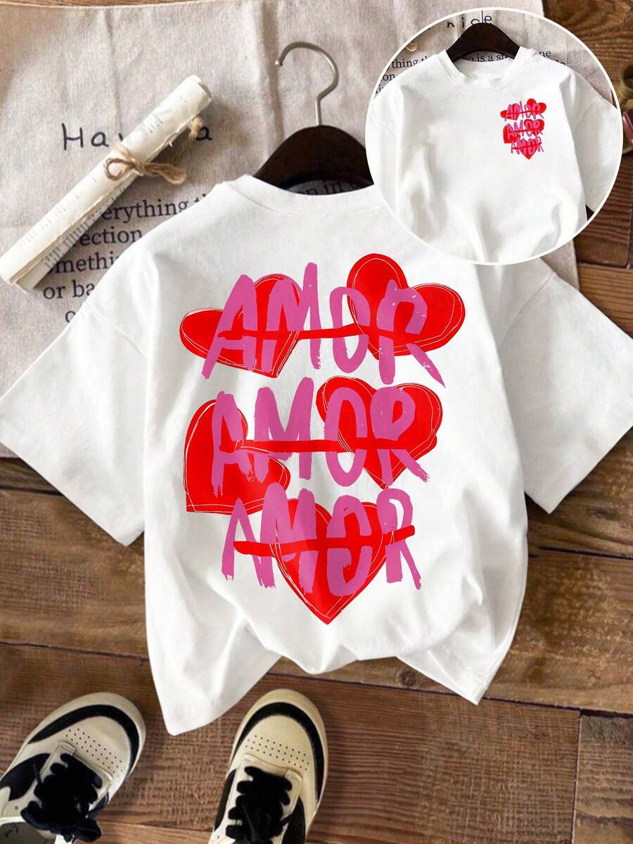 DrmWander 女士印花T恤，休闲街头风短袖T恤，可爱夏季上衣 - 白色 - 查看 1