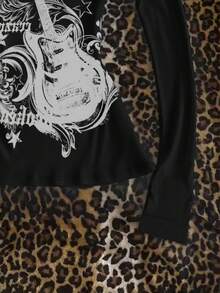 Glimmora 女士吉他字母印花修身圆领长袖T恤